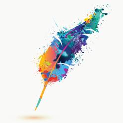Graphic of paint splattered quill