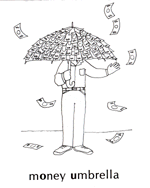 Drawing of an umbrella made of money