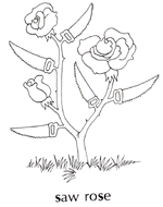 Drawing of roses with saws as the leaves