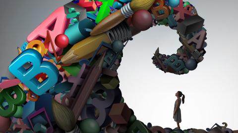 A drawing of a wave of letters about to crash onto a girl