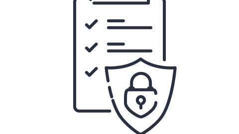 A line graphic of a clipboard and a lock