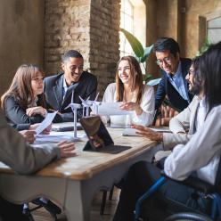 A group discussion in an offie workplace.