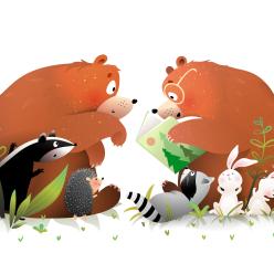 Illustration of bears reading