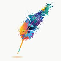 Graphic of paint splattered quill