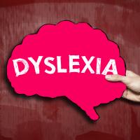 Graphic of a brain with the word dyslexia on it