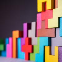 Stacks of geometric blocks that look like Tetris