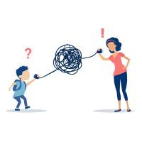 Drawing of a boy and woman trying to communicate