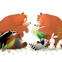 Illustration of bears reading