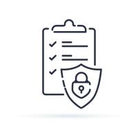 A line graphic of a clipboard and a lock