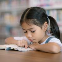 A young girl reading a book